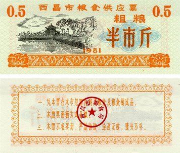 Banknote China 0.5 units 1981 UNC food stamp (Rice money)