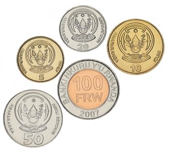 Rwanda set of 5 coins 2007-2011 UNC 5, 10, 20, 50, 100 francs