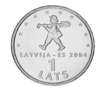 Coin Latvia 1 lats 2004 UNC Accession of Latvia to the EU Boy (spriditis)