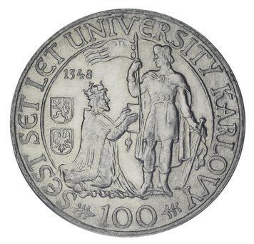 Монета Чехословаччина 100 крон 1948 Срібло VF-AU 600 років Карловому університету (Ag 500, 14 грам) М24399 фото