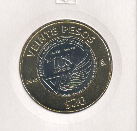 Mexico 20 pesos 2015 "100th Anniversary of the Mexican Air Force" UNC (KM # 986)