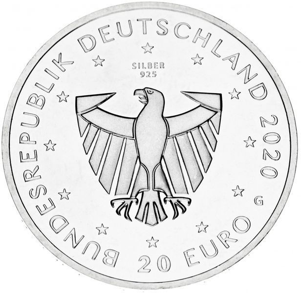Германия 20 евро 2020 Серебро UNC 900 лет г. Фрайбург М14097 фото