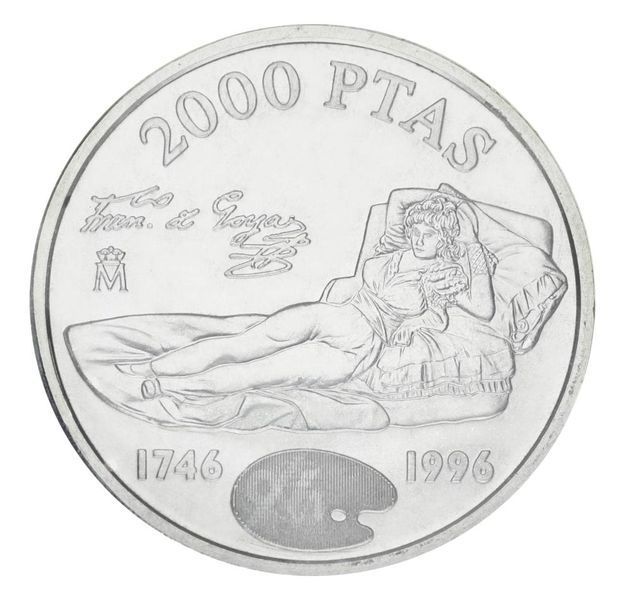 Монета Испания 2000 песет 1996 Серебро UNC 250 лет со дня рождения Франсиско Гойя (Ag 925, 18 грамм) М06317 фото