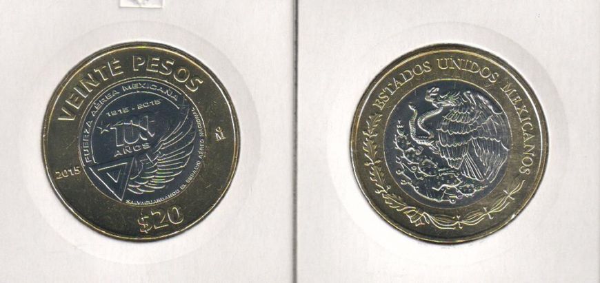 Mexico 20 pesos 2015 "100th Anniversary of the Mexican Air Force" UNC (KM # 986)