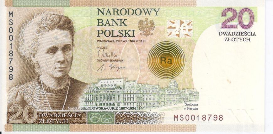 Польша 20 злотых 2011 &laquo;100 лет Нобелевской премии Марии Склодовской-Кюри&raquo; UNC (A184) Б04810 фото