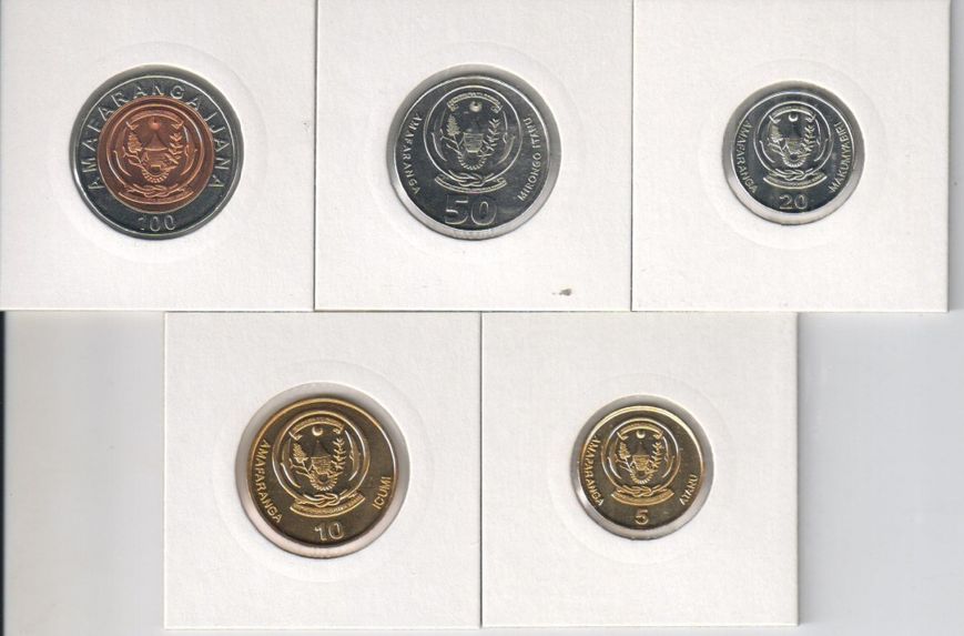 Набір монет Руанда набір з 5 монет 2007-2011 UNC 5, 10, 20, 50, 100 франків М06444 фото