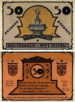 Banknote Germany Notgeld 50 pfennig 1921 F-VF Teterow