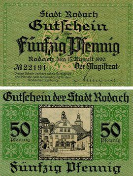 Banknote Germany Notgeld 50 pfennig 1920 F-VF Rodach