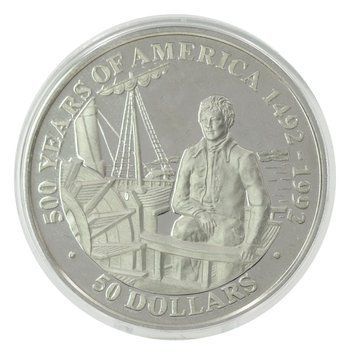 Монета Острови Кука 50 доларів 1991 Срібло Proof 500 років Відкриттю Америки &ndash; Роберт Фултон М22612 фото