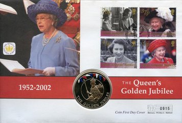 Falkland Islands 50 pence 2002 UNC Golden Jubilee of Queen Elizabeth II Enthroned Souvenir