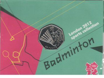 United Kingdom 50 pence 2011 "Olympics 2012 - Badminton" UNC blister (KM # 1174)