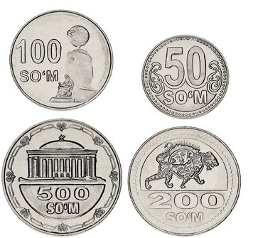 Uzbekistan set of 4 coins 2018 UNC 50, 100, 200, 500 som