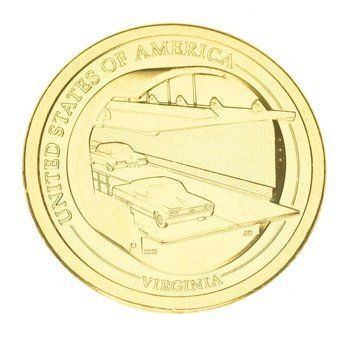 Монета США 1 долар 2021 P Американські інновації - Міст-тунель через Чесапікська затока (Віргінія) UNC М16599 фото