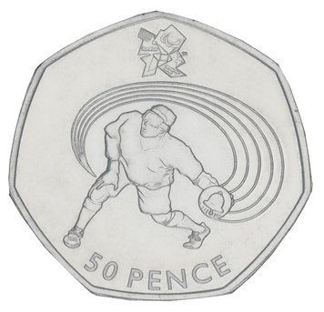 Монета Великобританія 50 пенсів 2011 UNC XXX Літні Олімпійські ігри 2012 у Лондоні - Метання м'яча М20927 фото