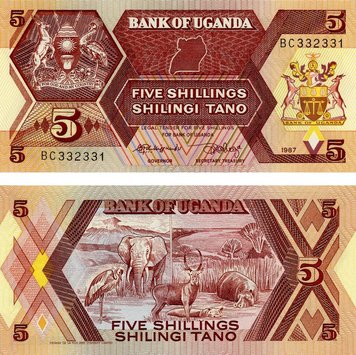 Uganda 5 shillings 1987 UNC (P27)