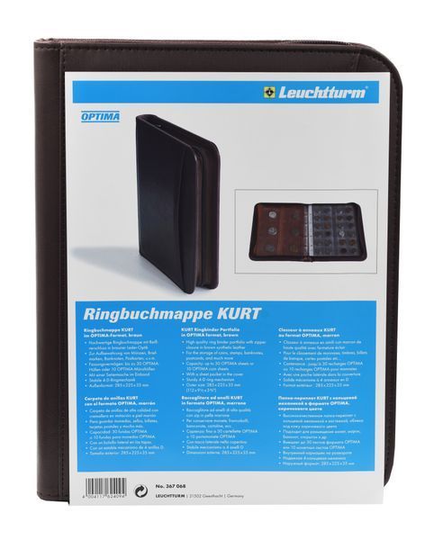 OPTIMA Kurt binder (up to 30 sheets) for coins or banknotes, Leatherette upholstery coffee Leuchtturm
