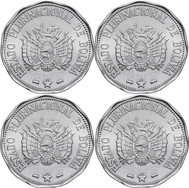 Bolivia set of 4 coins for 2 boliviana 2017 UNC