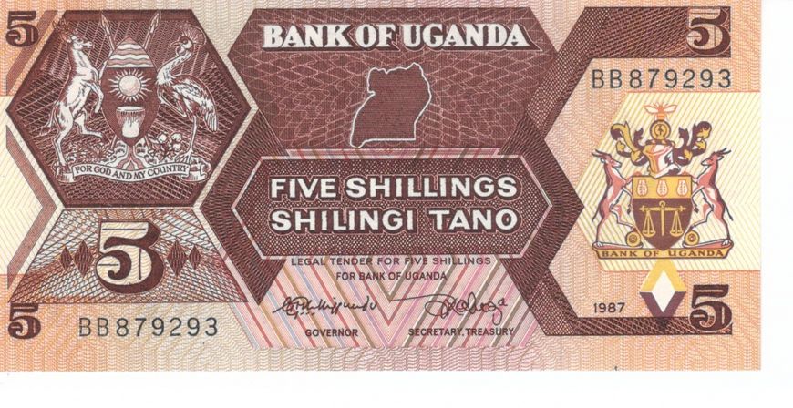 Uganda 5 shillings 1987 UNC (P27)