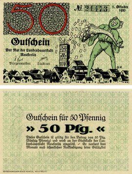 Banknote Germany Notgeld 50 pfennig 1920 F-VF Neustrelitz