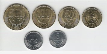 Коста-Ріка набір з 6 монет 2007 UNC 5, 10, 25, 50, 100, 500 колон М04364 фото