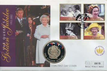 Falkland Islands 50 pence 2002 UNC Golden Jubilee of Queen Elizabeth II of the Throne Souvenir