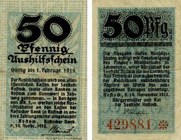 Banknote Germany Notgeld 50 pfennig 1918 F-VF Rostock