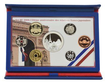 Coins set Japan set of 7 coins 2008 Proof 150 years of relations between Japan and France 1 - 500 yen, 1.5 euro (silver)