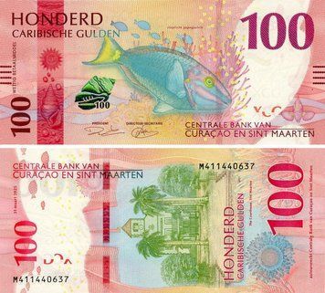 Банкнота Кюрасао і Сінт-Мартен 100 гульденів 2025 UNC Риба-папуга (P4) Б24448 фото