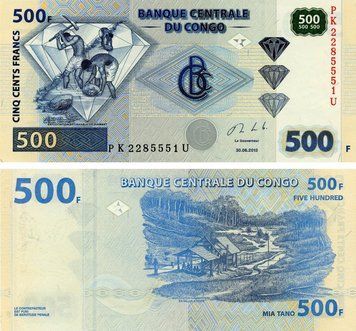 Банкнота Демократична республіка Конго 500 франків 2013 UNC (P96B) Б17924 фото