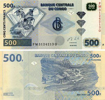 Банкнота Демократична республіка Конго 500 франків 2020 UNC (PW96D) Б17458 фото