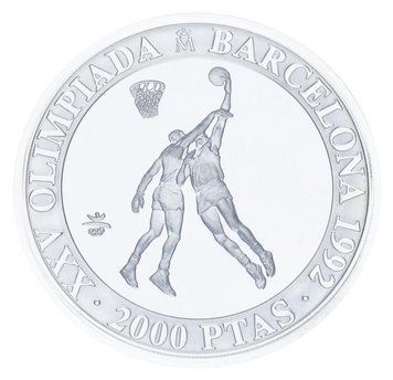 Монета Іспанія 2000 песет 1990 Срібло Proof XXV літні Олімпійські ігри в Барселоні 1992 року - Баскетбол М23304 фото