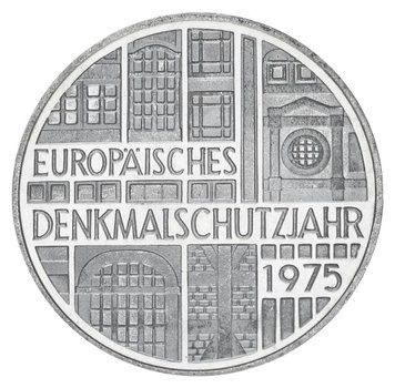 Монета Німеччина 5 марок 1975 Срібло F-VF Європейський рік охорони пам'ятників (Ag 625, 11,2 г) М19819 фото