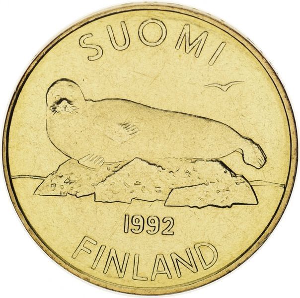 Coin Finland 5 mark 1992 UNC &ldquo;Seal.&nbsp;Fur seal"