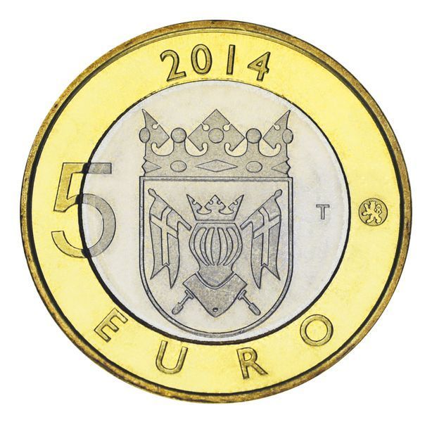 Монета Финляндия 5 евро 2014 Биметалл UNC Лисица и Абоский замок М04963 фото