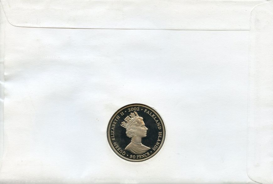 Монета Фолклендські острови 50 пенсів 2002 UNC Золотий ювілей королеви Єлизавети II Троні Сувенір М13680 фото
