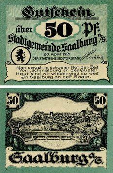 Banknote Germany Notgeld 50 pfennig 1921 F-VF Saalburg