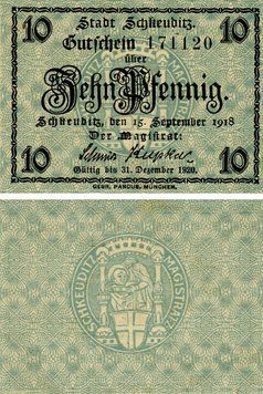 Banknote Germany Notgeld 10 pfennig 1920 F-VF Munich Variety 1