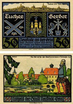 Banknote Germany Notgeld 50 pfennig 1921 F-VF Neustadt Variety 2
