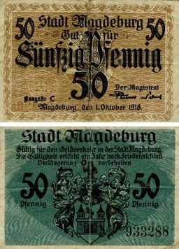 Banknote Germany Notgeld 50 pfennig 1918 F-VF Magdeburg