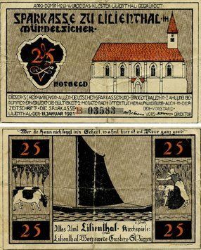 Banknote Germany Notgeld 25 pfennig 1921 F-VF Lilienthal Variety 1
