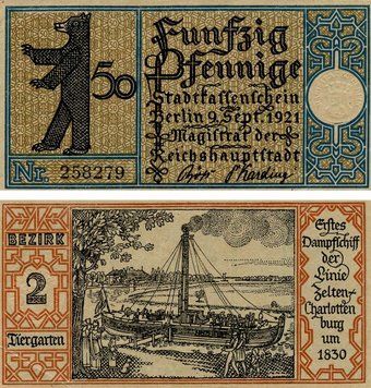Banknote Germany Notgeld 50 pfennig 1921 F-VF Berlin Variety 1
