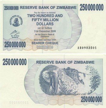 Zimbabwe $ 250,000,000 2008 UNC (P59)