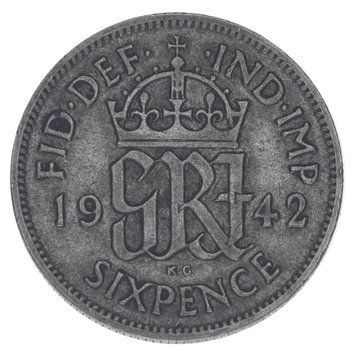 Монета Великобританія 6 пенсів 1942 Срібло F-VF (Ag 500, 2,83 грама) М17868 фото