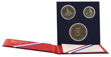 Набір монет США набір із 3 монет 1976 Срібло Proof 25, 50 центів, 1 долар у сувенірній упаковці М23928 фото