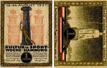 Banknote Germany Notgeld 1 mark 1921 F-VF Hamburg Variety 2