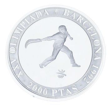 Монета Іспанія 2000 песет 1990 Срібло Proof XXV літні Олімпійські ігри в Барселоні 1992 року - Баскська пелота М23305 фото