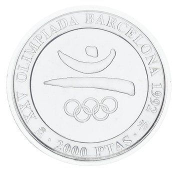 Монета Іспанія 2000 песет 1990 Срібло UNC XXV літні Олімпійські ігри в Барселоні в 1992 році - Символ Емблема М19769 фото