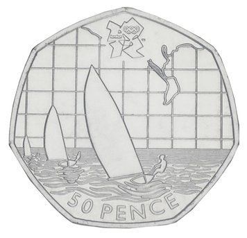 Монета Великобританія 50 пенсів 2011 UNC XXX Літні Олімпійські ігри 2012 у Лондоні - Вітрильний спорт М20929 фото