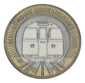 Монета Великобританія 2 фунти 2013 Біметал F-VF 150 років Лондонському метро - поїзд М05866 фото