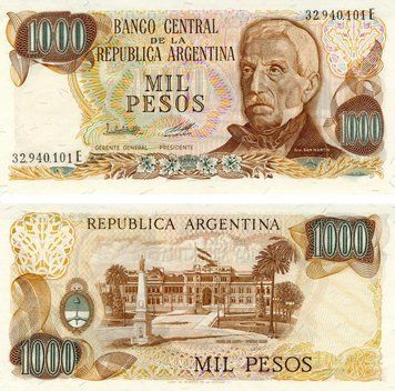 Banknote Argentina 1000 pesos 1976-1983 UNC Mayo Square in Buenos Aires (P304)